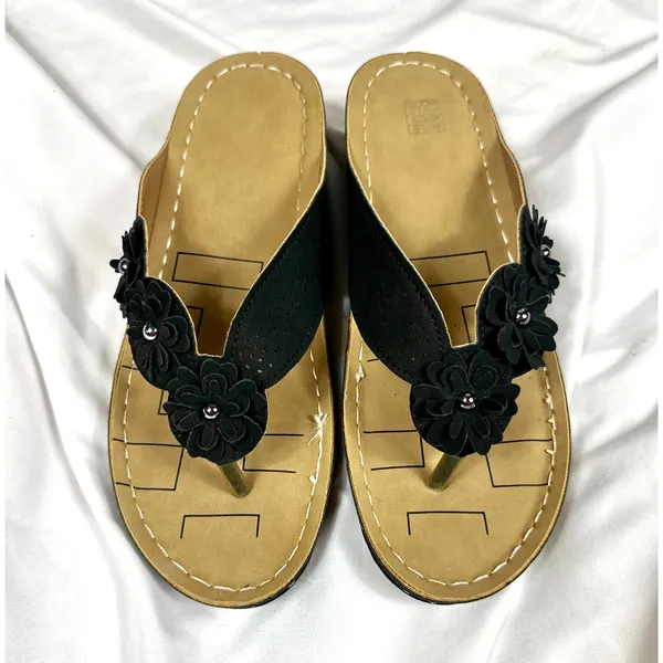 Lightweight Low Wedge Thong Sandals Black 10 - Image 9