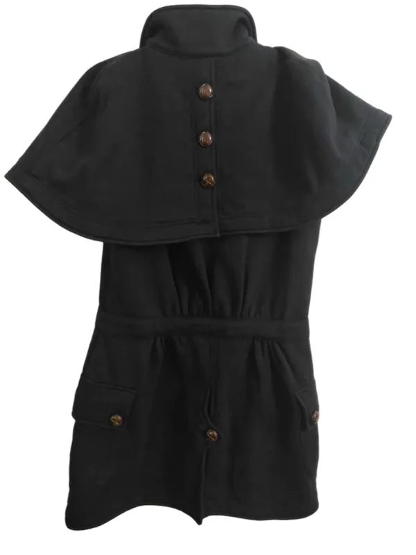 Lucca Black Capelet Mini Dress Button Front Utility Retro Mod Size L SJ5022 - Image 4