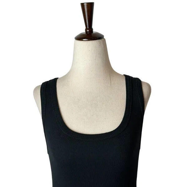 Kondi‎ Bodysuit Women Medium Black Ribbed Knit Cotton Scoop Neck Tank Luxury - Image 4