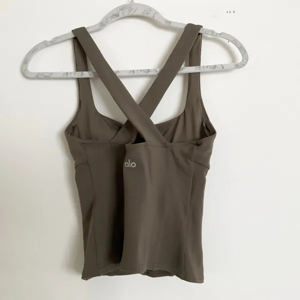 Alo Yoga Airbrush Sparks Fly Corset Tank Olive Tree S - Image 4