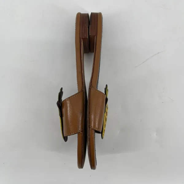 Tory Burch Brown Leather Pineapple Slide Sandals Size 5.5 Tropical Resort Luxury - Image 9