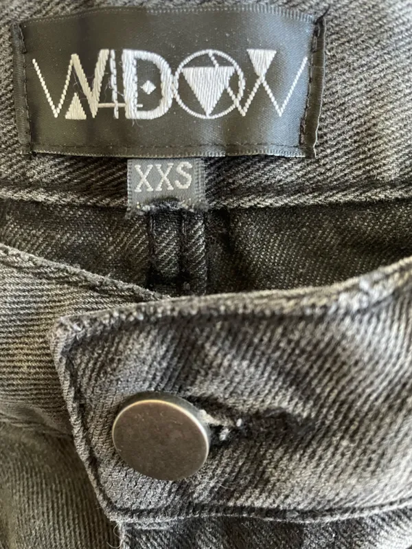 Dolls Kill Widow Sinful Attitude Wide Leg Jeans Pants in Distressed Grey Black - Image 2