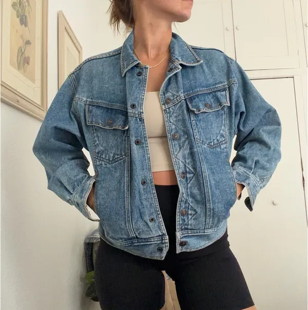 Vintage Cropped Denim Jacket Blue - Image 2