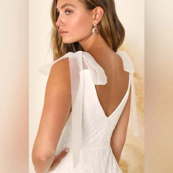 LULU’S Eternally Yours White Lace Tie-Strap Mermaid Maxi Dress - Image 3