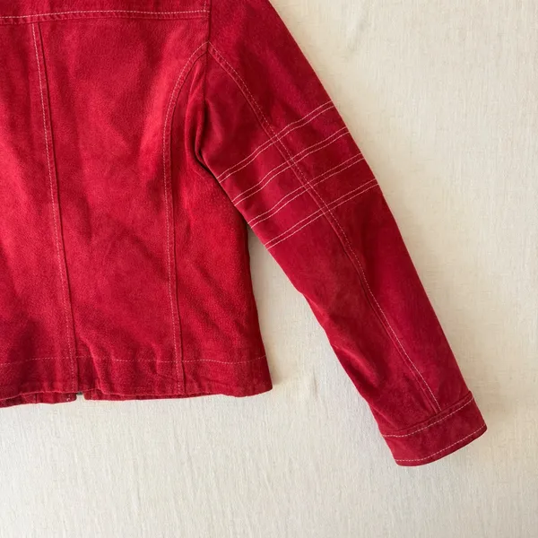 Olly London Moto Suede Zip Front Jacket Women Small Red - Image 11