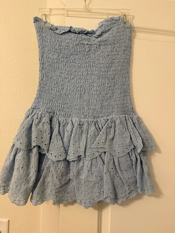 Eyelet Blue Mini Dress Size M - Image 3