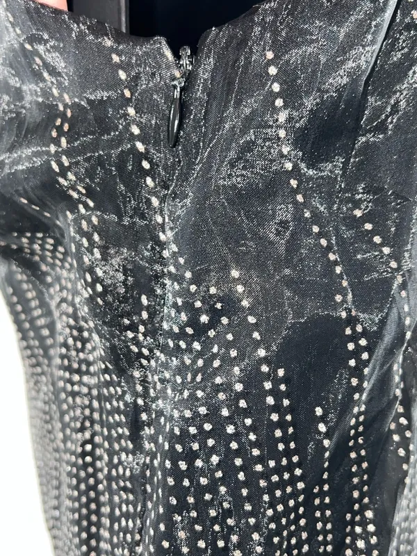 Black Rhinestone-Trim Midi Slip Dress with Spaghetti Straps-Size 12 - Image 7