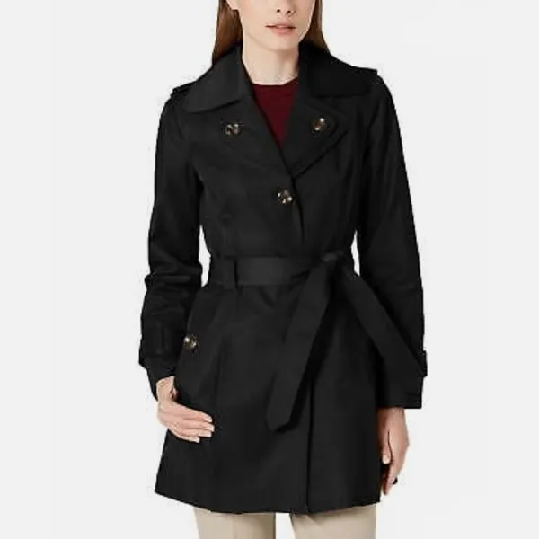 Fog by London Fog‎ Belted Removable Hooded Trench Coat in Black Size Small - Image 7