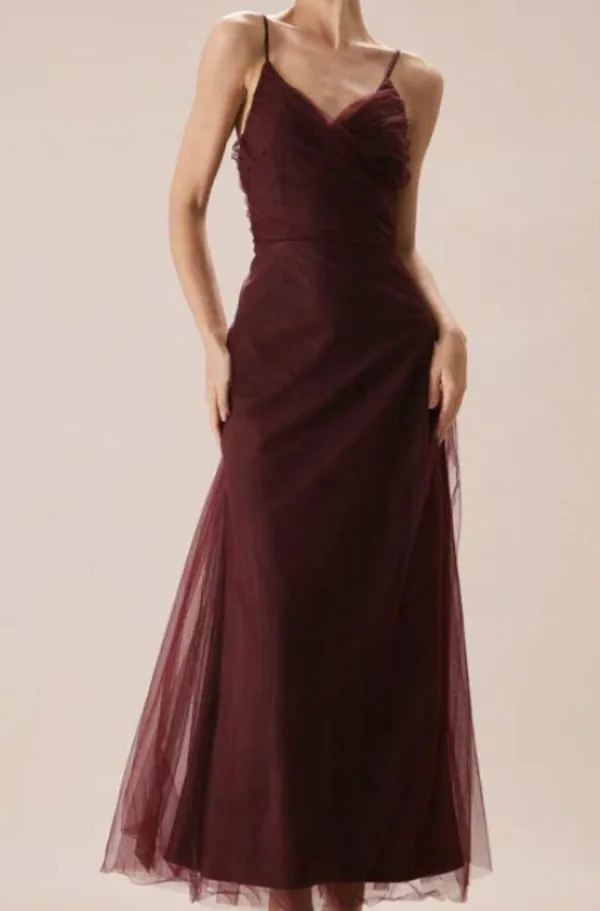 RIHOAS The Wine Red V Neck Mesh Wrap Maxi Dress 04 - Image 3