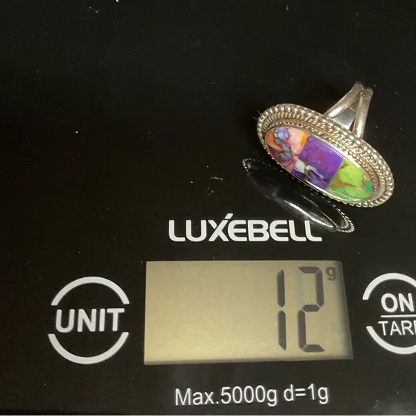 Vibrant 925 Sterling Silver & Pink Dahlia , Purple & Green Mohave Turquoise - Image 4