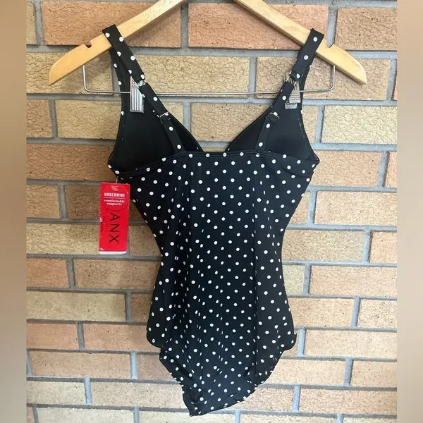 NWT SPANX Womens Black Polka Dot Adjustable Ruched One Piece Swimsuit Size 6 - Image 4