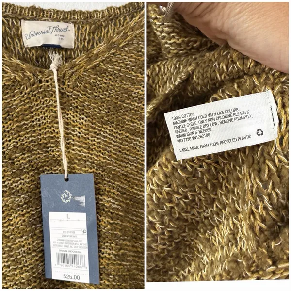 Universal Threads L Women’s Olive Marled 100% Cotton V-Neck Knit Sweater - Image 6