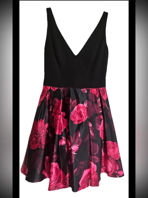 Betsy & Adam Dress Size 8 Black Floral Party Wedding Guest Formal Sleeveless NWT - Image 7