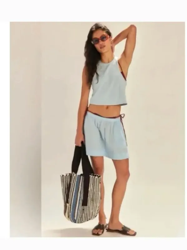 NEW Free People free-est Milani Tank Top Mini Skirt Boho Cotton Set Blue Large - Image 3