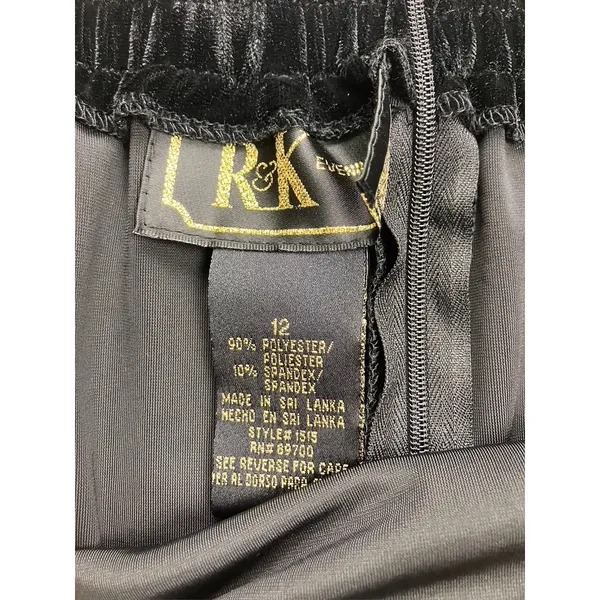 R&K Evenings Velvet Maxi Skirt Womens 12 Black Excellent High‎ Slit Vintage 90s - Image 5