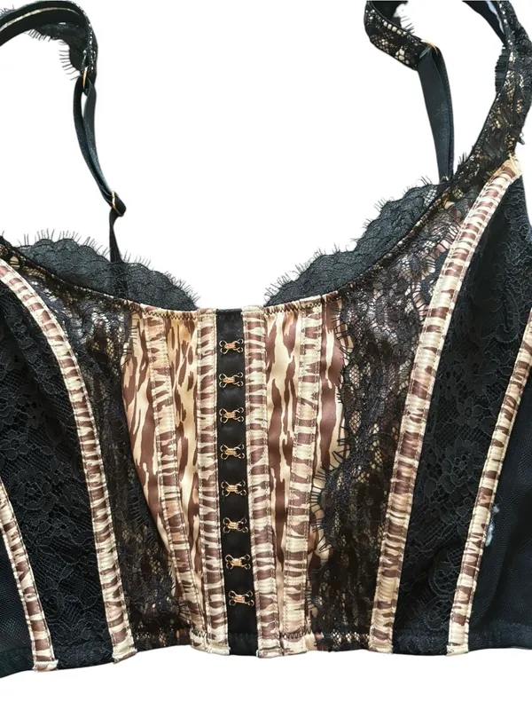 Victoria’s Secret Dream Angels Unlined Coset Bustier Bra Sz L Leopard Dark Goth - Image 3