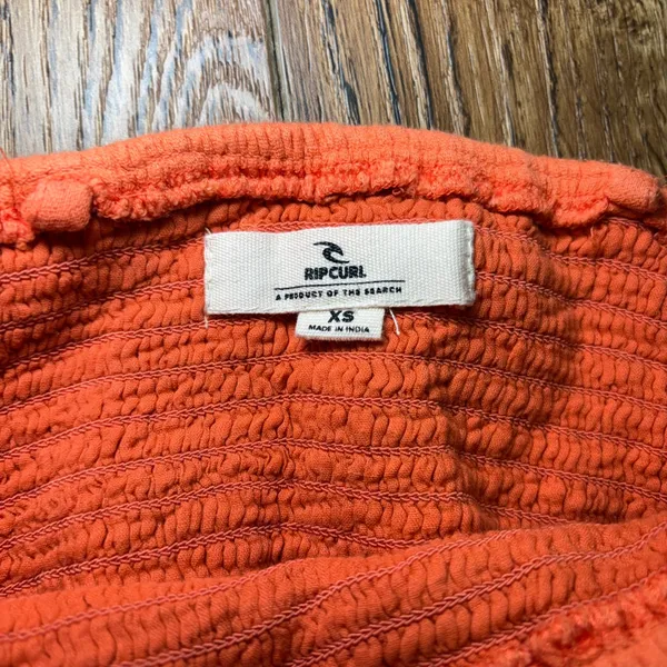 Rip Curl Orange Peach Tiered Maxi Dress Smocked Strapless XS 100% Cotton Boho - Image 4