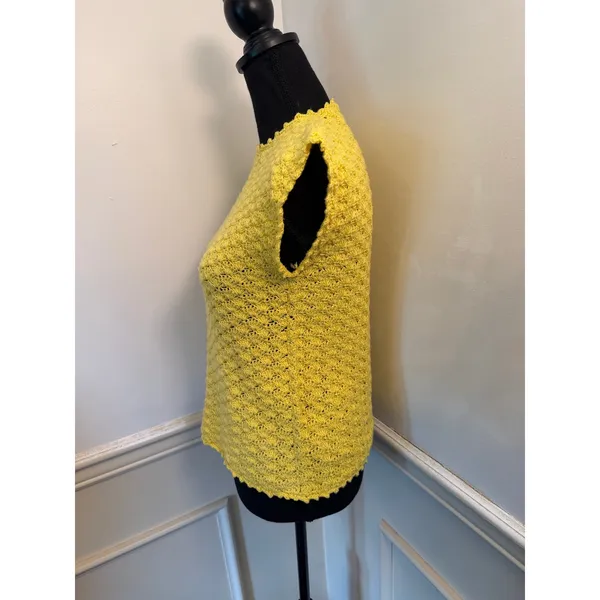 Vintage Style Sunshine Yellow Crochet Shell Stitch Top Handmade Retro Cottage - Image 3