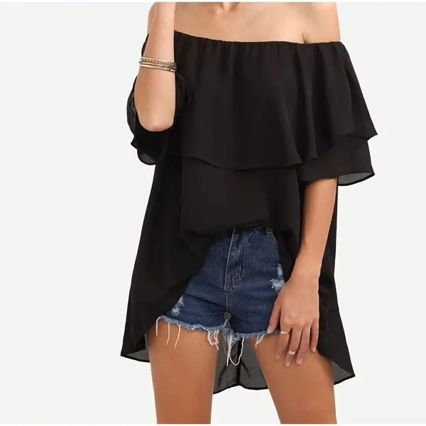 ✨Black Off The Shoulder Dip Hem Blouse✨ Black Size M - Image 4