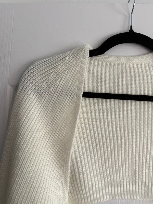 Cropped Cardigan in Cream Small White - Image 2