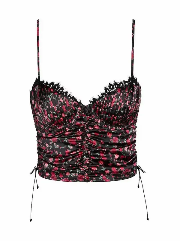 For Love & Lemons Black Floral Fairy Lace Cami Top Cottagecore Romantic Medium - Image 2