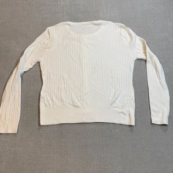 White Ribbed Button Up Cardigan Sweater XL Cream Knit Long Sleeve - Image 2