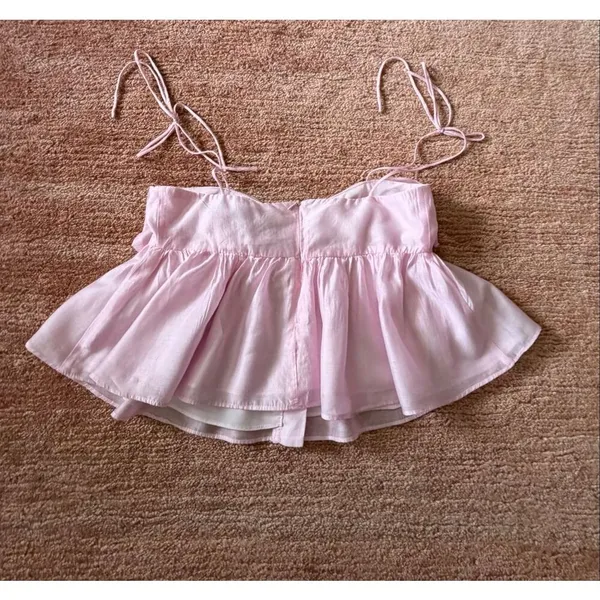 Lulus Pink Bow Tie Strap Peplum Top XS - Image 5
