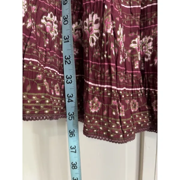 Only Necessities Floral Maxi Skirt Size M Elastic/Tie Waist Ruffle Crochet Hem - Image 3