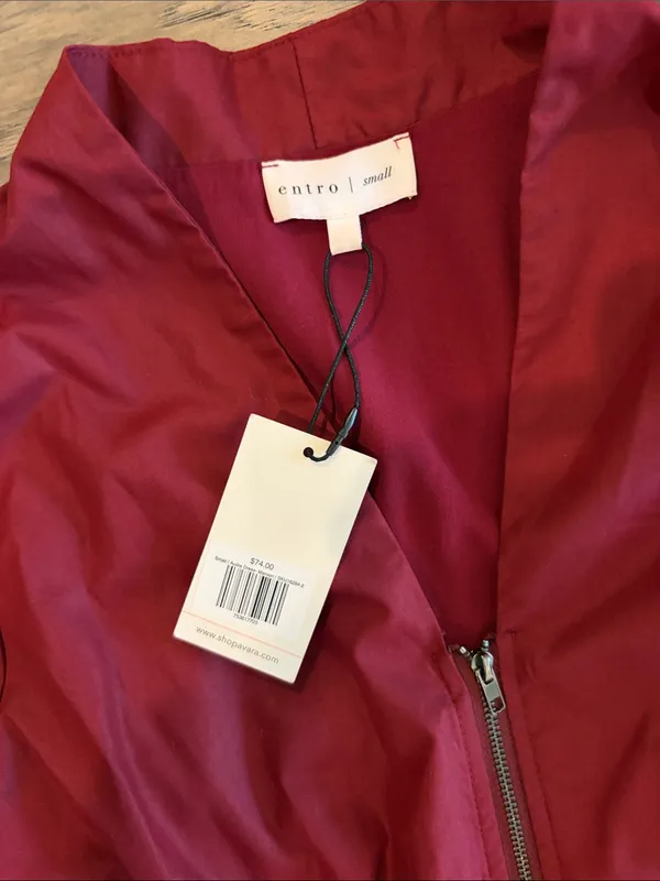 New With Tags Entro Avara Puff Sleeve Zip Front Burgundy Dress Sz S - Image 7