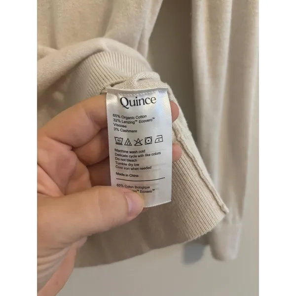 Quince Lightweight Cotton Cashmere Crew Sweater Womens Medium Cream Quiet Luxury - Image 5