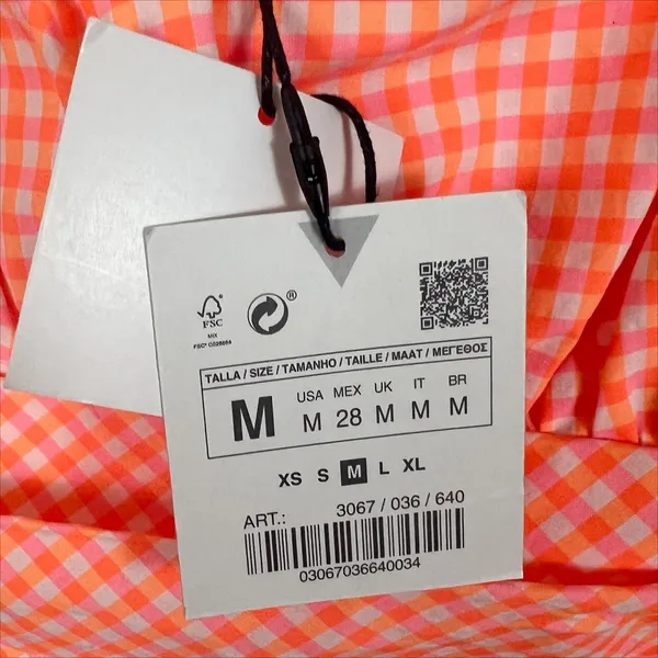NWT Zara Orange and Pink Gingham Plaid Crop Top Size Medium - Image 5