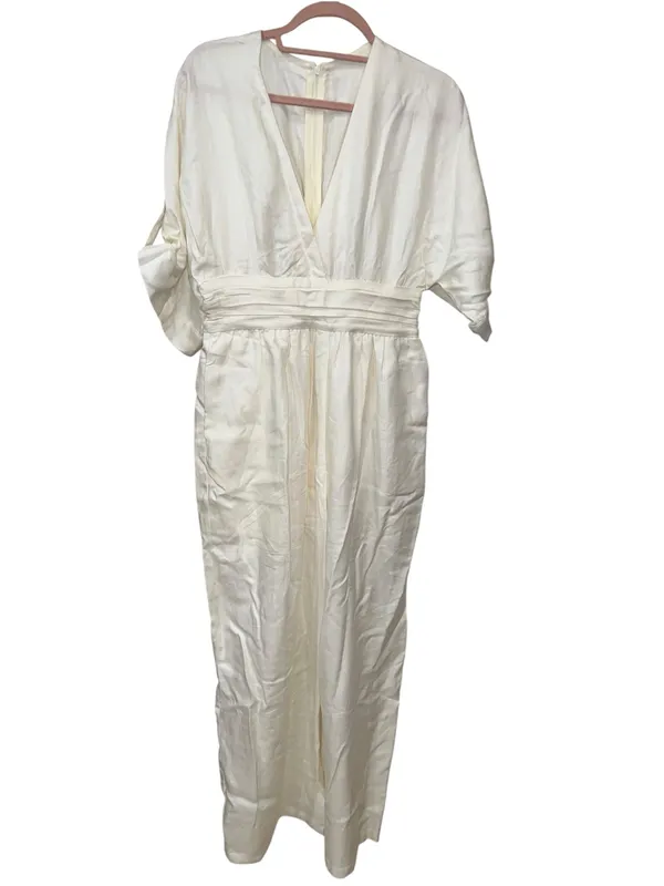 Commense Off White Tencel Ruched Waist Wide Leg Jumpsuit M NWT - Image 5