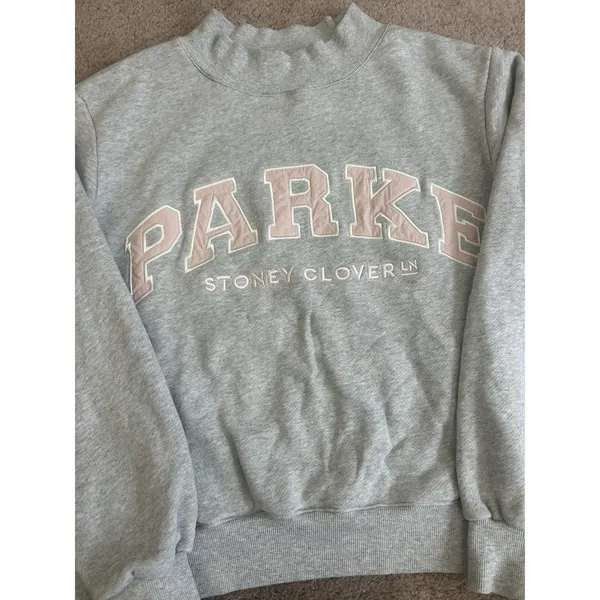 Parke X Stoney Clover Lane Grey Pink Varsity Mockneck Sweatshirt S/m - Image 4