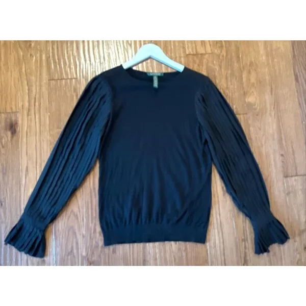 Lauren Ralph Lauren black elegant georgette sleeve sweater top small - Image 10
