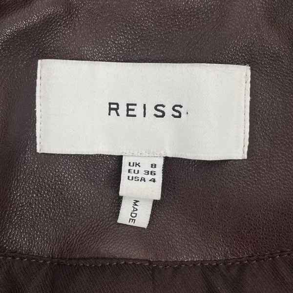 Reiss Leiya Lamb Leather Moto Jacket In Berry Brownish Red Size 4 - Image 10