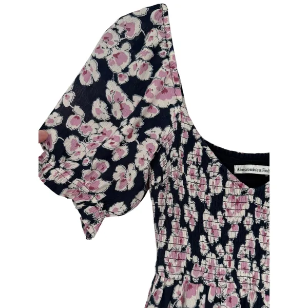 Abercrombie & Fitch Womens Floral Smocked Puff Sleeve Tiered Midi Dress Sz Small - Image 10