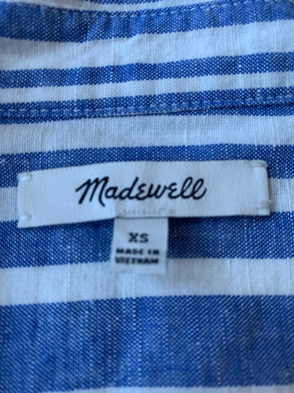 Madewell Linen and Cotton Buttoned Shirt Blue and White Size XS Like New - Image 2