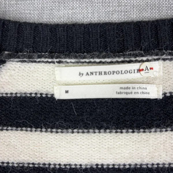 Anthropologie Sweater Womens M Black Striped Crew Neck Raglan Lightweight - Image 4