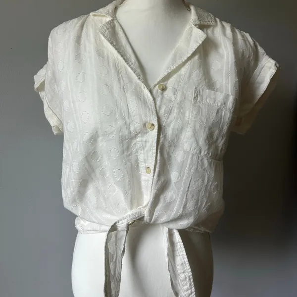 Pilcro White Collared Cropped Tie Up Blouse Top Size Extra Small - Image 2