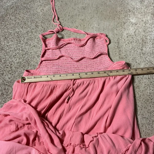 Lillusory Pink Cottagecore Smocked Halter Maxi Dress Tiered‎ Ruffle Boho Dress S - Image 6