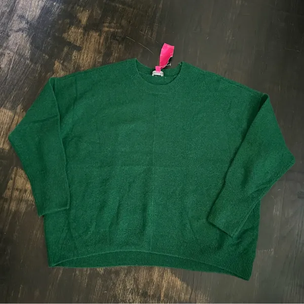 New Women's Vince Camuto Green Cozy Crewneck Exposed Seam Long Sleeve Sweater XL - Image 2