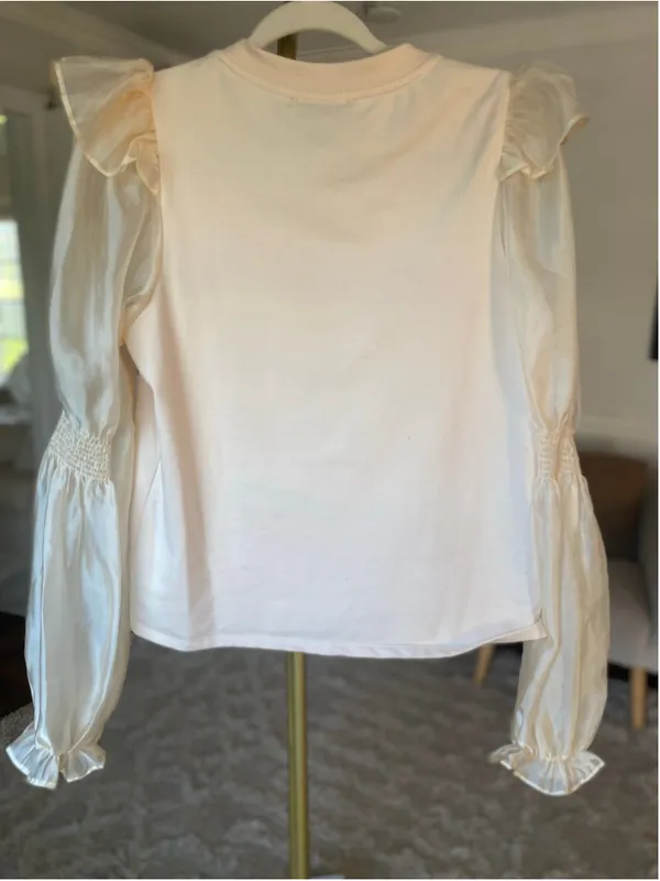 Anthropologie Puff Sleeve Cream Blouse Coquette Romantic Old Money Parisian Boho - Image 3