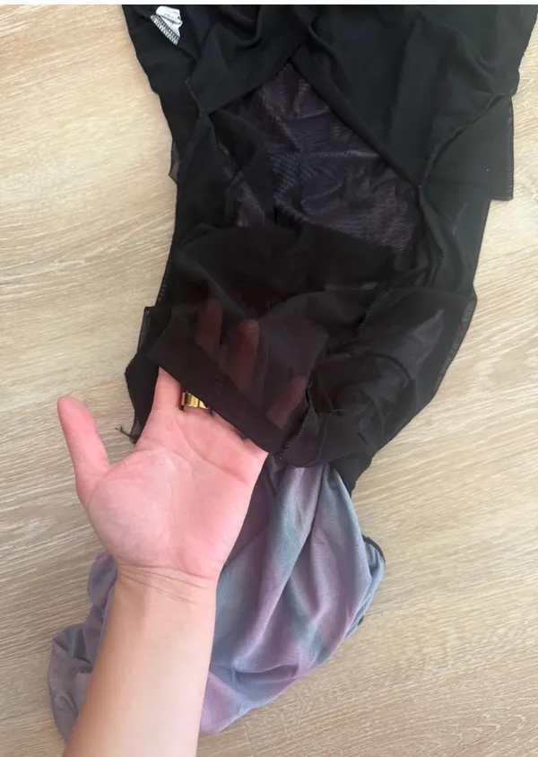 Purple Abstract Ruched Mesh Maxi Dress — Small - Image 7