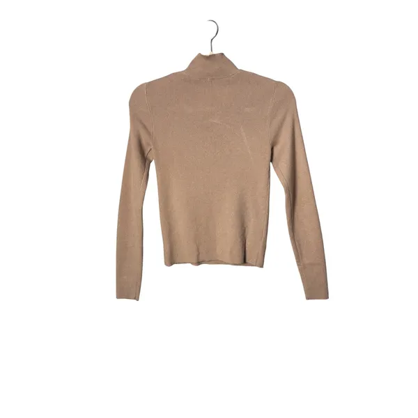 Commense Womens Mock Neck Sweater M Tan Ribbed Long Sleeve Minimalist Chic - Image 2