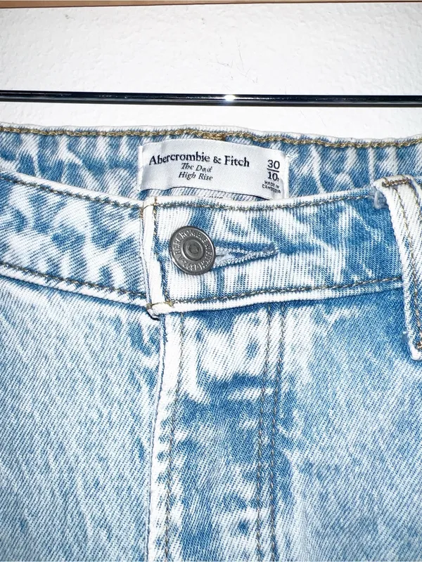 Abercrombie & Fitch The Dad Curve Love Distressed Light Blue High Rise Jeans - Image 6