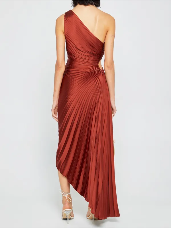 NWT Few Moda Perko Dress size XS Rust pleated one shoulder cut out maxi ALC opt - Image 2