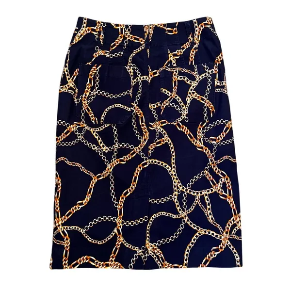 Maeve x Anthropologie The Colette Skirt Navy Gold Chain Motif | Size Small - Image 2
