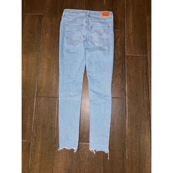 Levi's 720 High Rise Super‎ Skinny Jeans 28 Light Blue Distressed Raw Hem Denim - Image 7