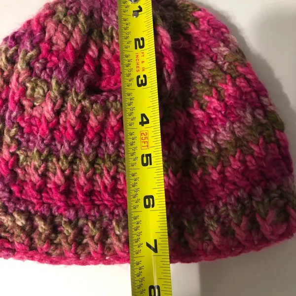 Handmade crochet knit winter hat with pony hole pink and brown tones fits‎ women - Image 6