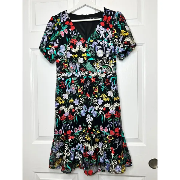 Sam‎ Edelman Embroidered Puff Sleeve Floral Mesh Mini Dress 4 - Image 2